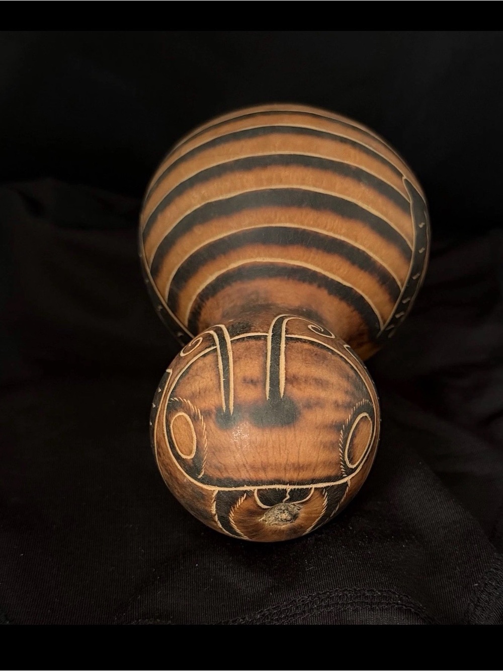 Vintage Hand Carved Gourd Folk Art Rattles Insect Ant EUC
